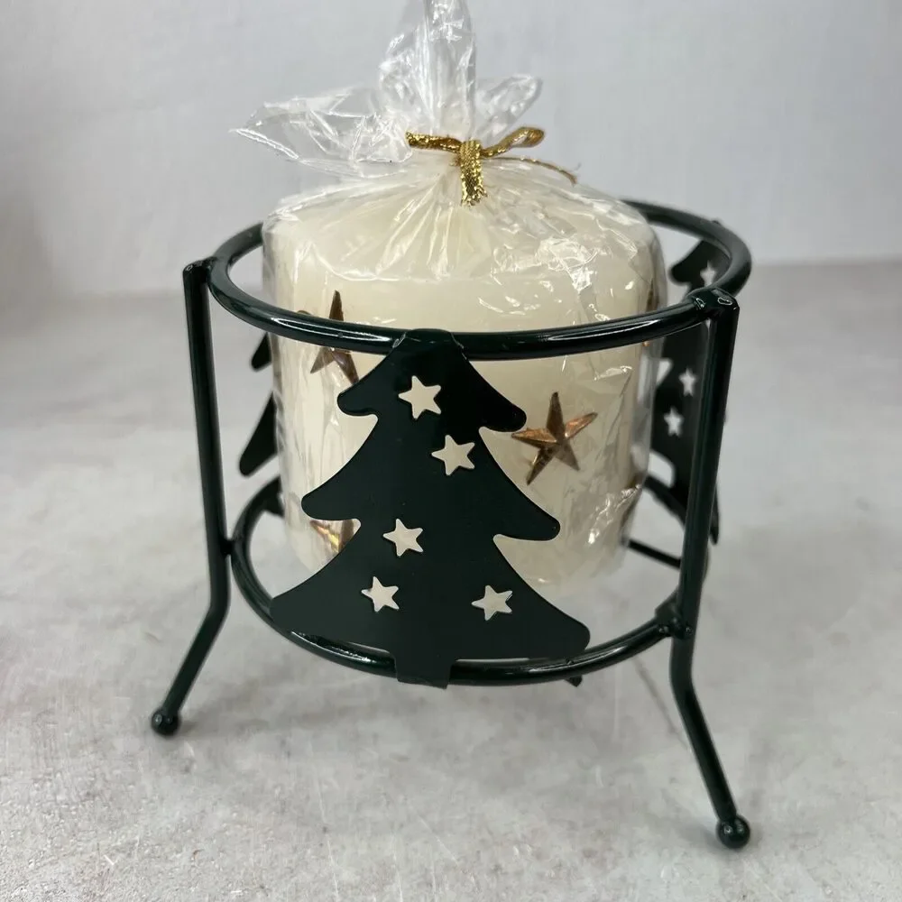 Metal Christmas tree candle holder‎ With Candle Holiday Decor Country MCM